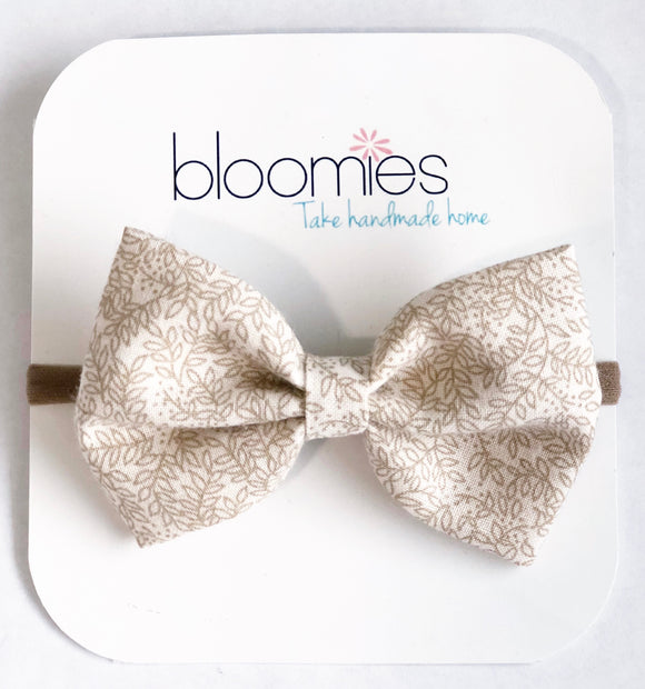Beige Floral Fall Cotton Bow - Bloomies Handmade