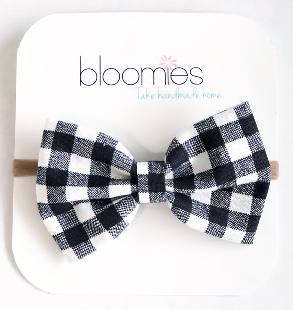 Black Check Fall Cotton Bow - Bloomies Handmade