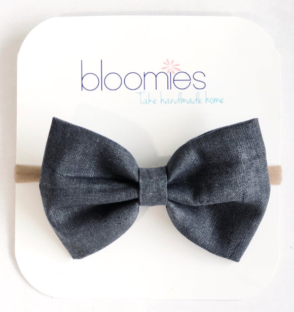 Black Denim Fall Cotton Bow - Bloomies Handmade