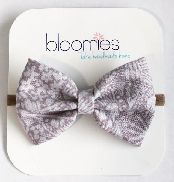 Grey Floral Fall Cotton Bow - Bloomies Handmade