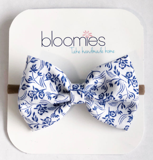 Navy Floral Fall Cotton Bow - Bloomies Handmade