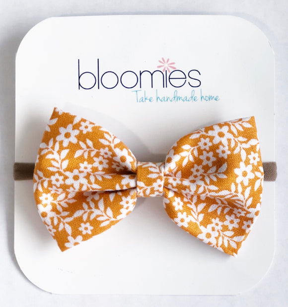 Orange Floral Fall Cotton Bow - Bloomies Handmade