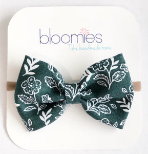 Teal Floral Fall Cotton Bow - Bloomies Handmade